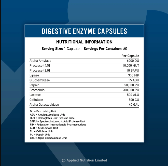 APPLIED NUTRITION DIGESTIVE ENZYME 60 CAPSULES