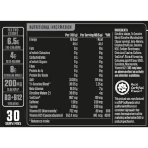 APPLIED NUTRITION ABE - ALL BLACK EVERYTHING 315G SUPPLEMENT FACTS