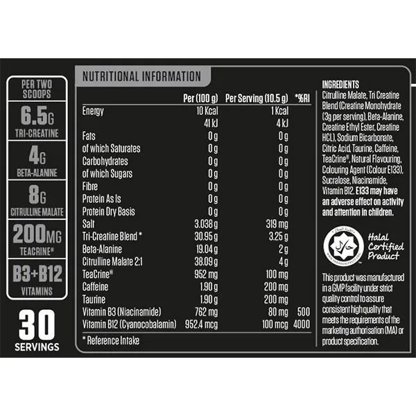 APPLIED NUTRITION ABE - ALL BLACK EVERYTHING 315G SUPPLEMENT FACTS