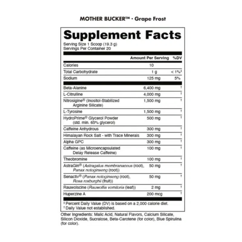 Buckedup Mother Bucker Pre-Workout 386G facts