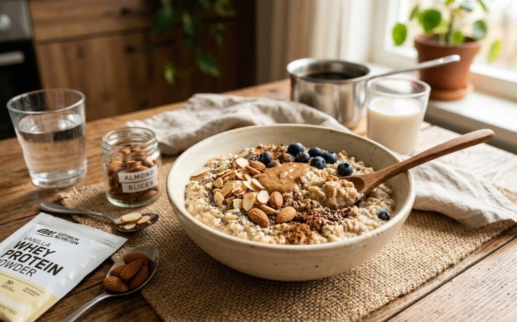 High-Protein Almond Oatmeal with Whey